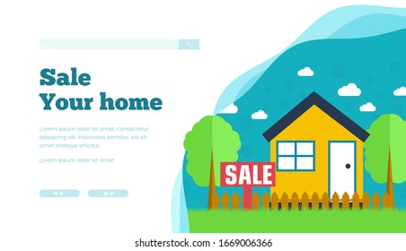 apartamento que vende un concepto de diseño de fondo casero. Ilustración vectorial. Banner de cabeza o entrar en el sitio silencioso