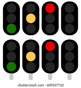Flat semaphore, traffic light icons, symbols. Transportation, travel concepts