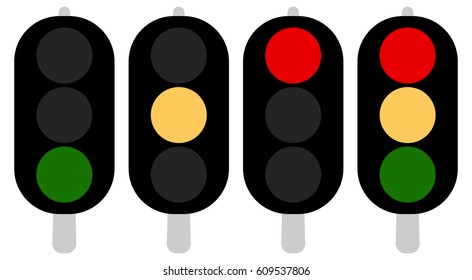 Flat semaphore, traffic light icons, symbols. Transportation, travel concepts