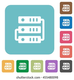 Flat servers icons on rounded square color backgrounds.