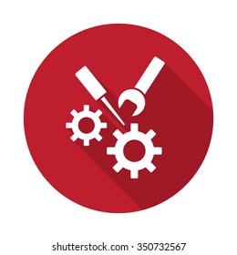 Flat Service icon with long shadow on red circle