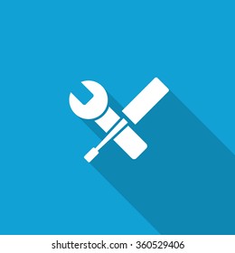 Flat Service icon with long shadow on blue backround