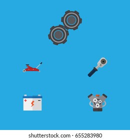 Flat Service Set Of Accumulator, Motor, Lifting And Other Vector Objects. Also Includes Lifting, Motor, Spherical Elements.