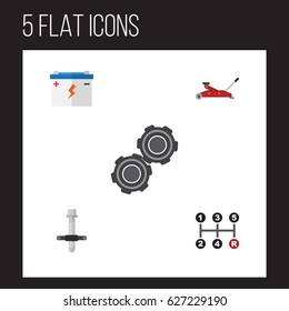 Flat Service Set Of Accumulator, Muffler, Lifting And Other Vector Objects. Also Includes Battery, Pulley, Car Elements.