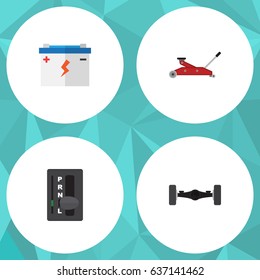 Flat Service Set Of Automatic Transmission, Lifting, Accumulator And Other Vector Objects. Also Includes Battery, Car, Automobile Elements.