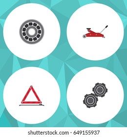 Flat Service Set Of Belt, Brake Disk, Lifting And Other Vector Objects. Also Includes Disk, Bearing, Emergency Elements.