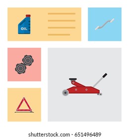 Flat Service Set Of Belt, Petrol, Warning And Other Vector Objects. Also Includes Petrol, Jerrycan, Coupler Elements.