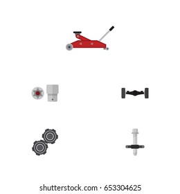 Flat Service Set Of Belt, Suspension, Lifting And Other Vector Objects. Also Includes Suspension, Turnscrew, Screwdriver Elements.