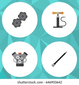 Flat Service Set Of Belt, Wheel Pump, Pipeline And Other Vector Objects. Also Includes Wheel, Pump, Belt Elements.
