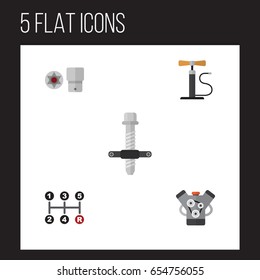 Flat Service Set Of Carrying, Turnscrew, Motor And Other Vector Objects. Also Includes Wheel, Carrying, Engine Elements.