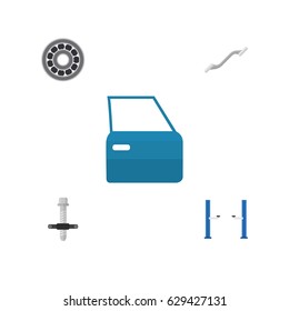 Flat Service Set Of Coupler, Automobile Part, Auto Jack And Other Vector Objects. Also Includes Silent, Ratchet, Car Elements.