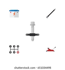 Flat Service Set Of Lifting, Muffler, Accumulator And Other Vector Objects. Also Includes Carrying, Transmission, Coupler Elements.
