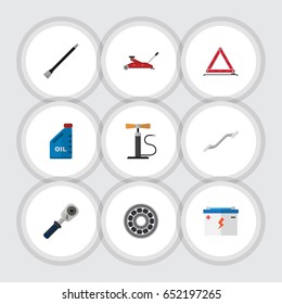 Flat Service Set Of Lifting, Pipeline, Warning And Other Vector Objects. Also Includes Stop, Ratchet, Bearing Elements.
