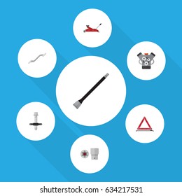 Flat Service Set Of Muffler, Coupler, Motor And Other Vector Objects. Also Includes Block, Emergency, Star Elements.