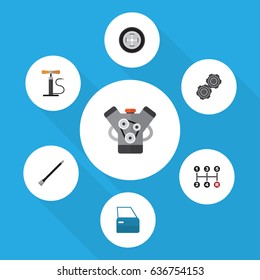 Flat Service Set Of Pipeline, Tire, Carrying And Other Vector Objects. Also Includes Manual, Wheel, Door Elements.