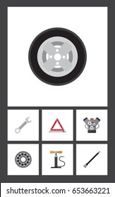 Flat Service Set Of Wheel Pump, Warning, Pipeline And Other Vector Objects. Also Includes Pumping, Warning, Key Elements.