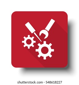 Flat Service web icon on red button with drop shadow