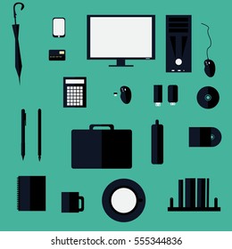 a flat set attribute business,technology ,computer,flash drive,briefcase ,credit card