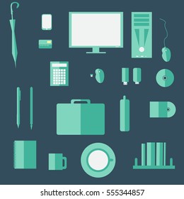 a flat set attribute business,technology ,computer,flash drive,briefcase ,credit card