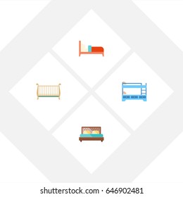 Flat  Set Of Bearings, Bunk Bed, Hostel And Other Vector Objects. Also Includes Bunk, Bed, Bedroom Elements.