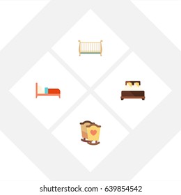 Flat  Set Of Bearings, Cot, Mattress And Other Vector Objects. Also Includes Double, Mattress, Cot Elements.
