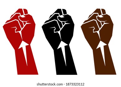 Flat set with black, red fist on white background. Flat design. Stock vector illustration.