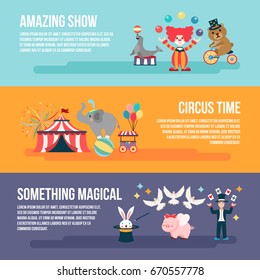 flat Set of card Circus people, animals, elements