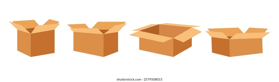  Flat of a set of cardboard boxes with empty packaging for shipping.vector illustration