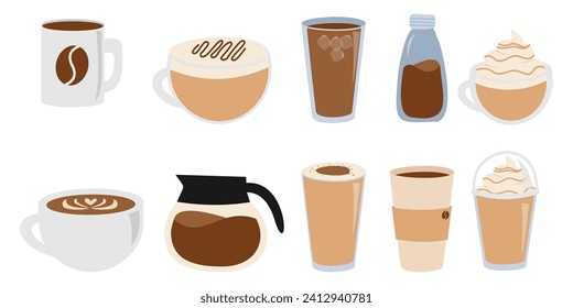 Flat Set Coffee Drink Vector Art