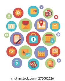 Flat set of color  icons. colored circles