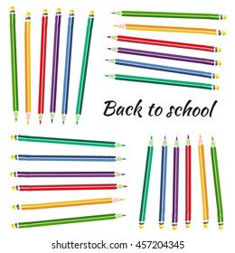 Flat set of colored pencils on the background. Vector illustration concept design. Back to school