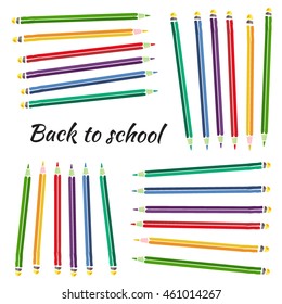 Flat set of colored pencils on the background. Vector illustration concept design. Back to school