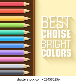 Flat set of colored pencils with shadow on the background. Vector illustration concept design