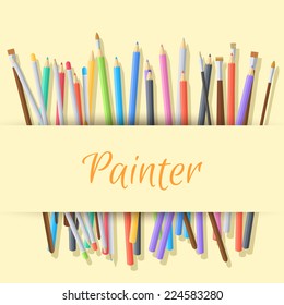 Flat set of colored pencils with shadow on the background. Vector illustration concept design