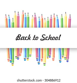 Flat set of colored pencils with shadow on the background. Vector illustration concept design. Back to school
