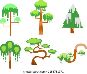 Flat Set design trees on white background , forest concept illustrations.