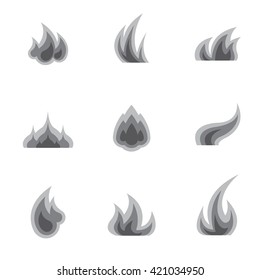Flat set of different fire and flame isolated vector icons and shapes, for danger concept or logo design
