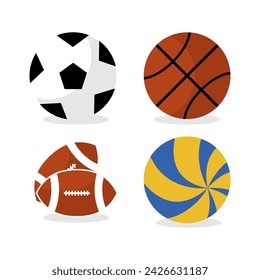 Flat set different sport balls for game design. Sport 3d vector icon set. Happy face. Cartoon character. Flat design.