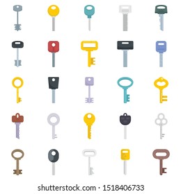 Flat set of different type of keys. collection for house door key, lock access, automobile vector illustration