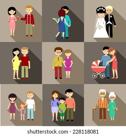 Flat set of family life. vector