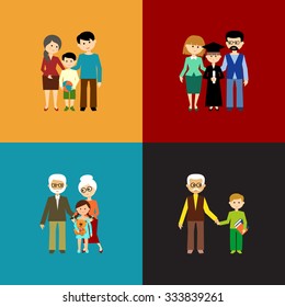 Flat set of family life. Vector illustration
