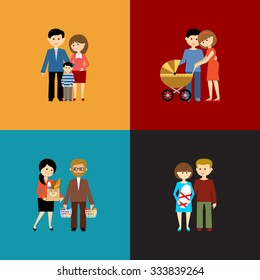 Flat set of family life. Vector illustration