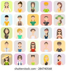 Flat set of female icons. Women. Stock vector.