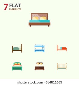 Flat  Set Of Furniture, Bed, Cot And Other Vector Objects. Also Includes Cot, Double, Bunk Elements.