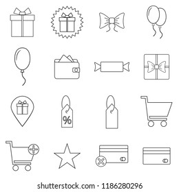 Flat Set of Gifts Related Vector Line Icons. Contains symbols as Gift Card, Present Offer, Ribbons and more.Editable Stroke. 32x32 Pixel Perfect.