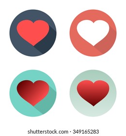 Flat set hearts icons with shadow vector colorful on white background