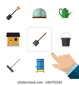 Flat  Set Of Hothouse, Container, Pail And Other Vector Objects. Also Includes Farmhouse, Greenhouse, Spade Elements.