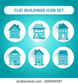 Flat set of houses with long shadow