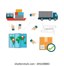 flat set icon logistic shipping