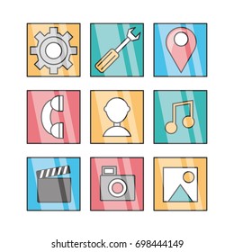 flat set icon social media and app